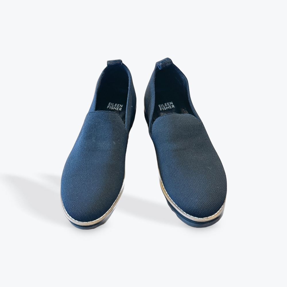 Eileen Fisher Navy Stretch Knit Platform Loafers Slip On Shoes Womens 7.5